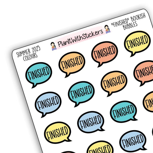 “Finished” Bookish Bubbles Journaling Stickers – Summer 2025 Collection