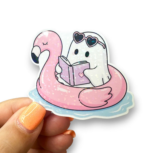 Flamingo Ghostie Floatie Vinyl Holographic Diecut Sticker