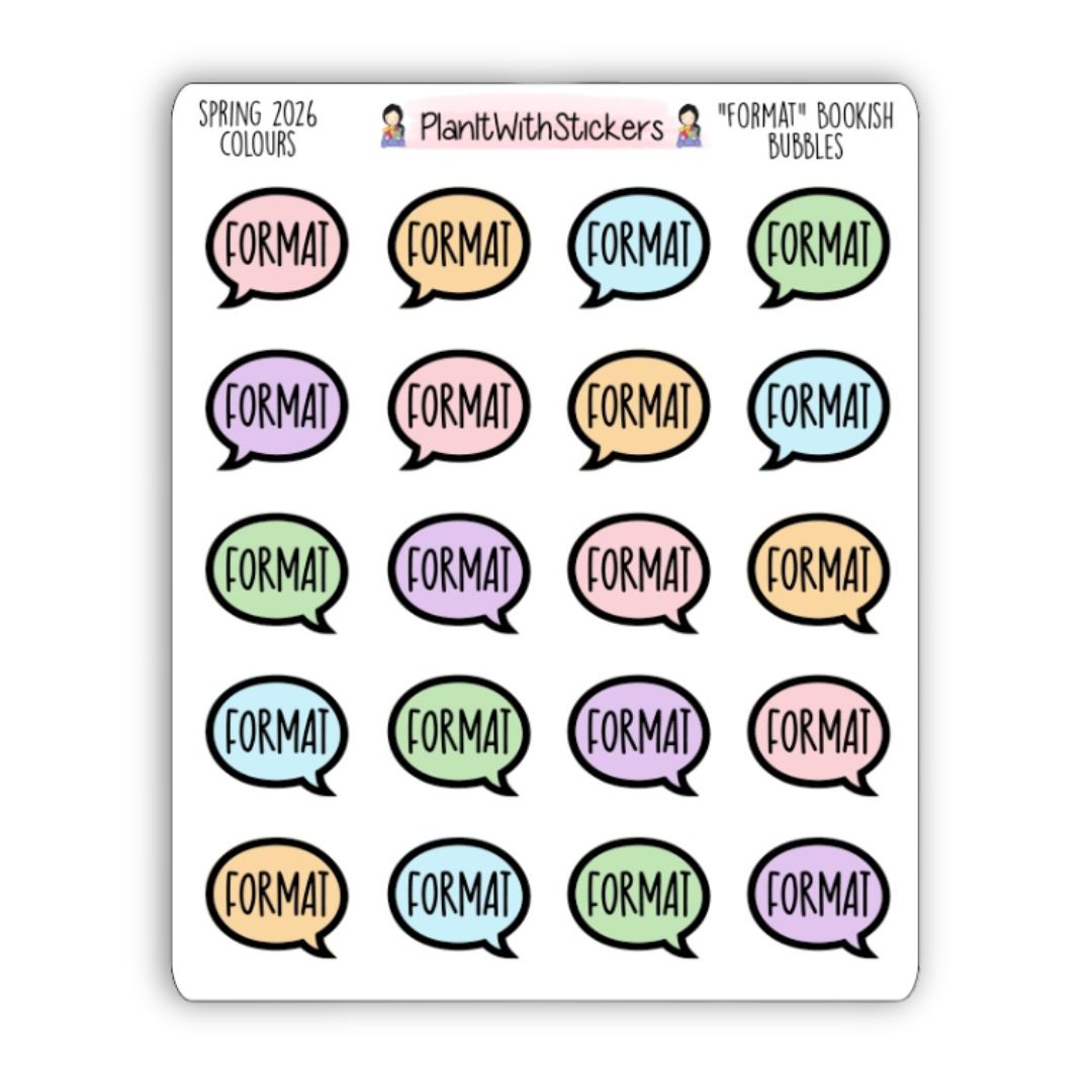 "Format" Bookish Bubbles Book Review Sticker- Spring 2026