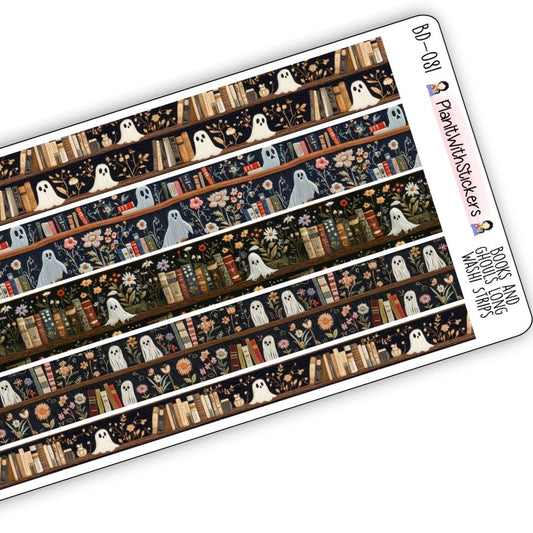 Ghosts and Books Bookshelf Long Washi Strip Stickers