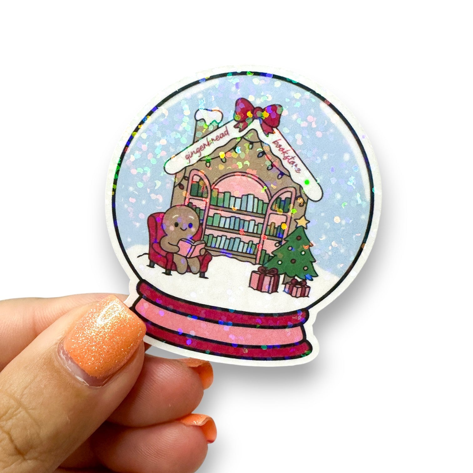 Gingerbread Bookstore Snowglobe Die Cut Sticker – PlanItWithStickers