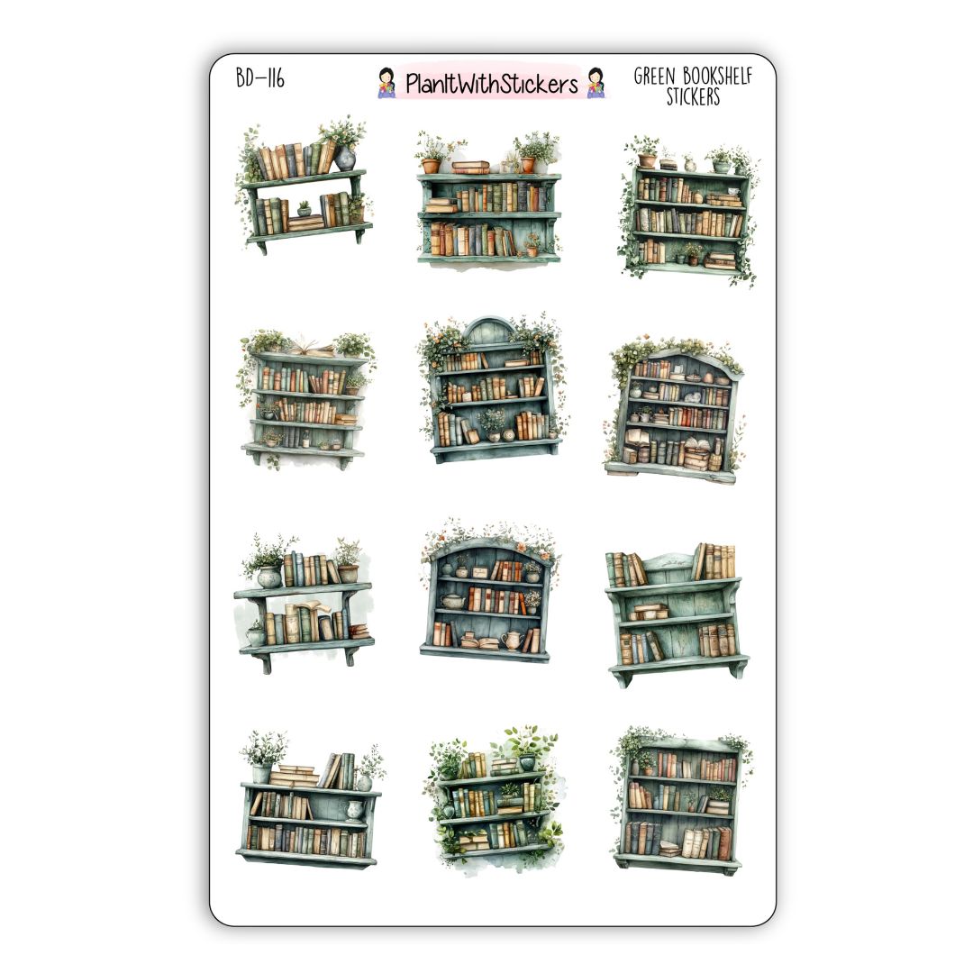 Green Plants Bookshelves Book Journal Deco Stickers