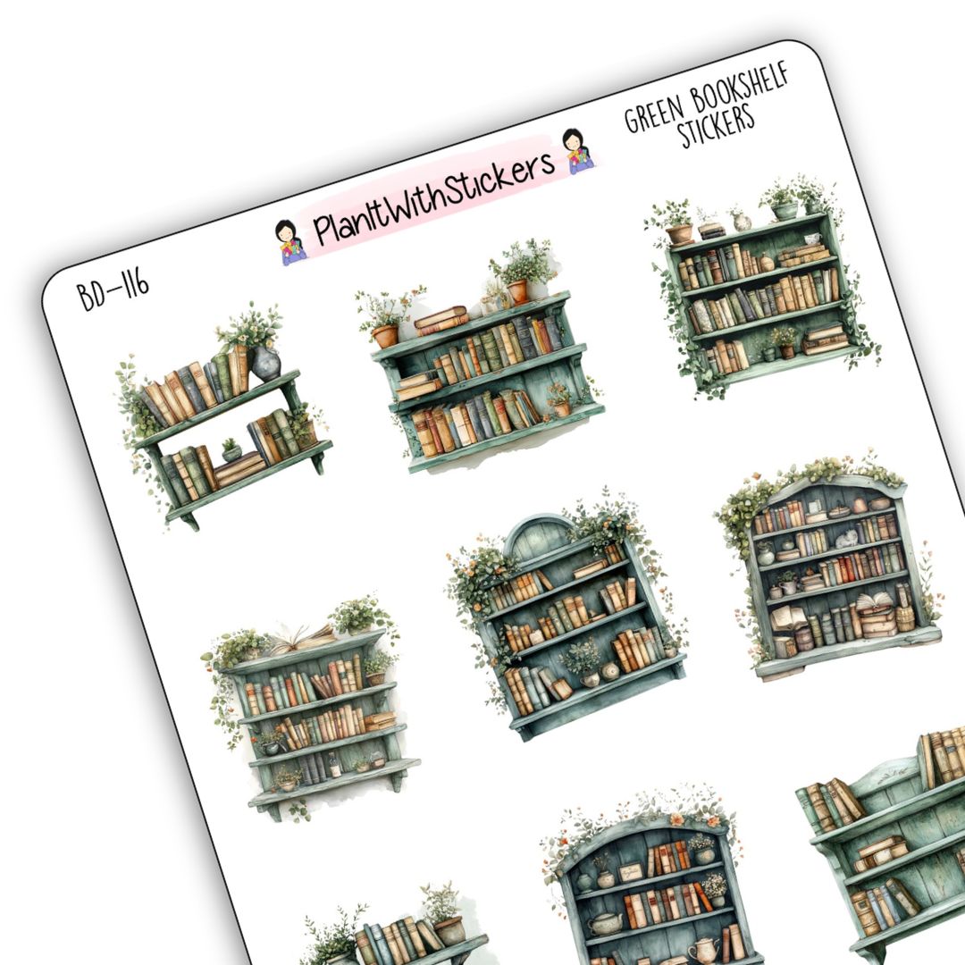 Green Plants Bookshelves Book Journal Deco Stickers