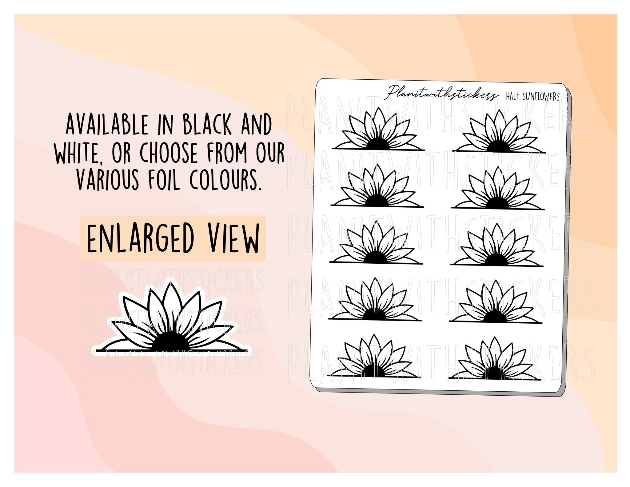 Half Sunflower Floral Deco Sticker Sheet for Planners