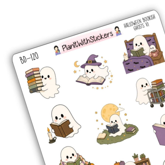 Halloween Bookish Ghosts Sticker Sheet V1