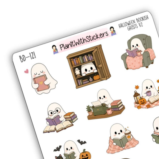 Halloween Bookish Ghosts Sticker Sheet V2