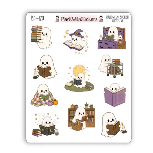 Halloween Bookish Ghosts Sticker Sheet V1