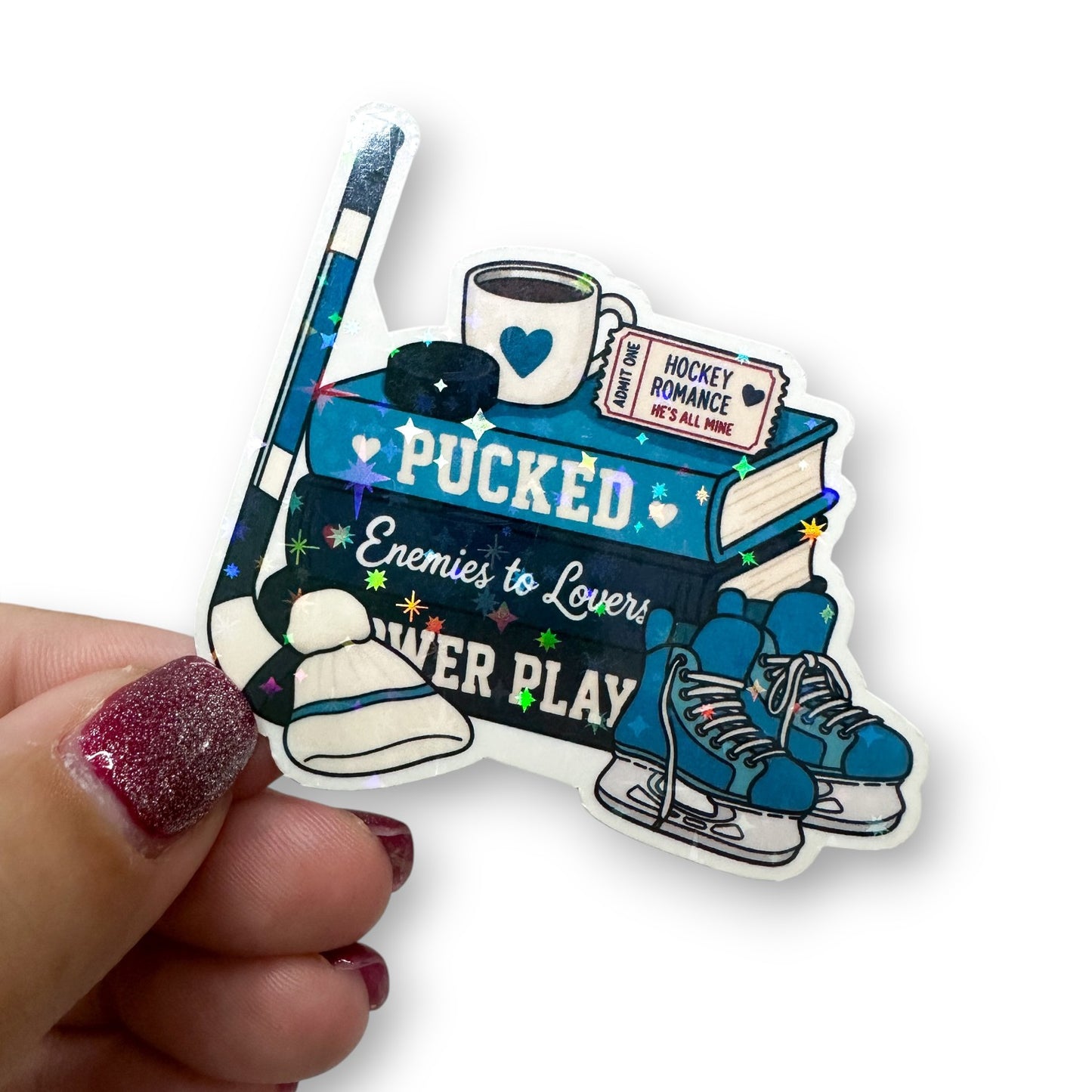 Pucked Hockey Romance Book Stack Holographic Diecut Sticker