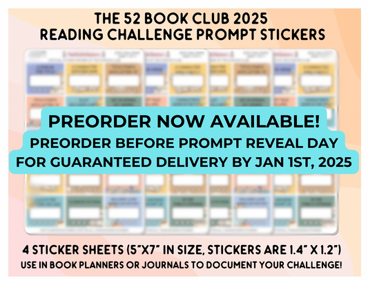 2025 - The 52 Book Club Reading Challenge Prompt Sticker Set for Planners and Journals