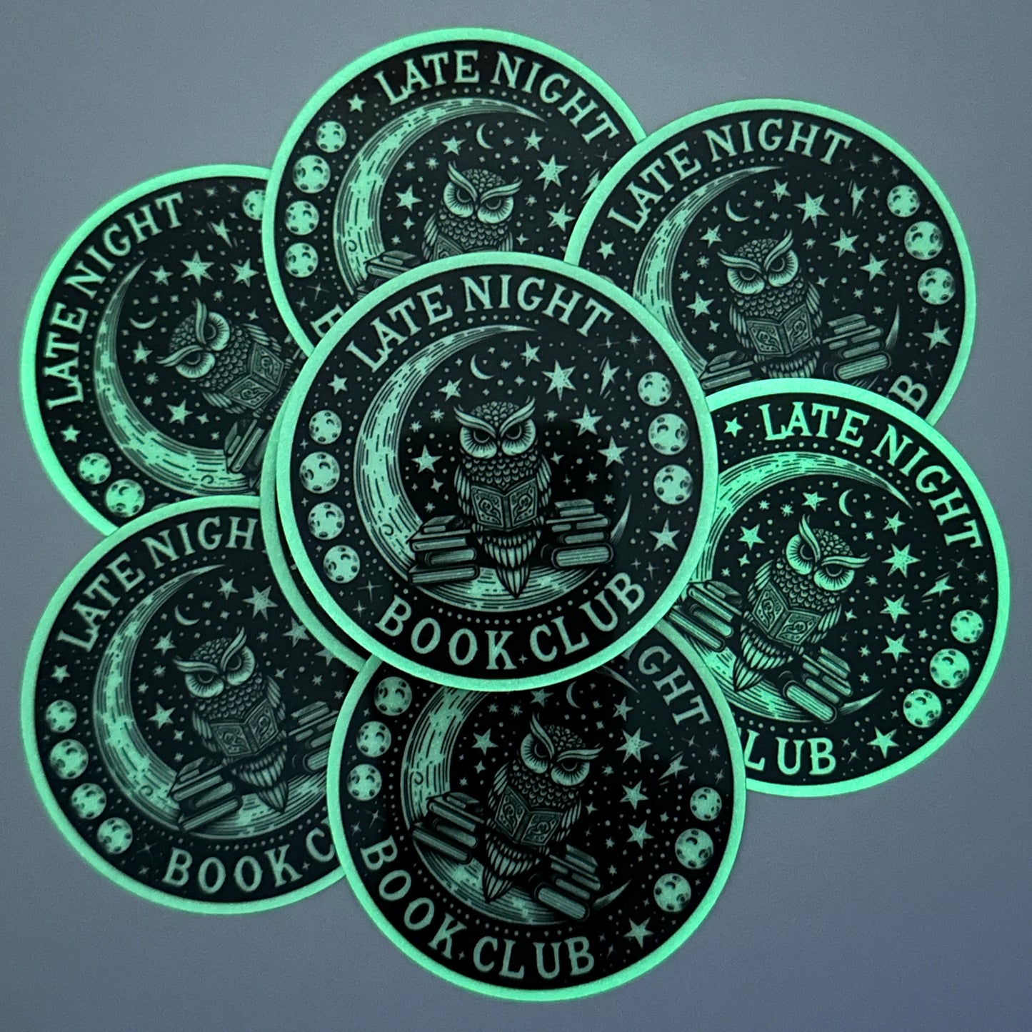 "Late Night Book Club" Glow In The Dark, Reading Bookish Vinyl Diecut Sticker