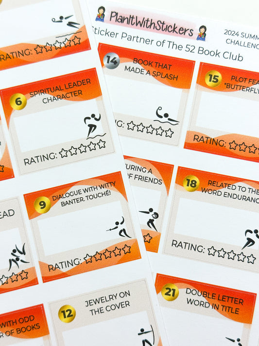 The 52 Book Club 2024 Summer Reading Challenge Prompt Stickers