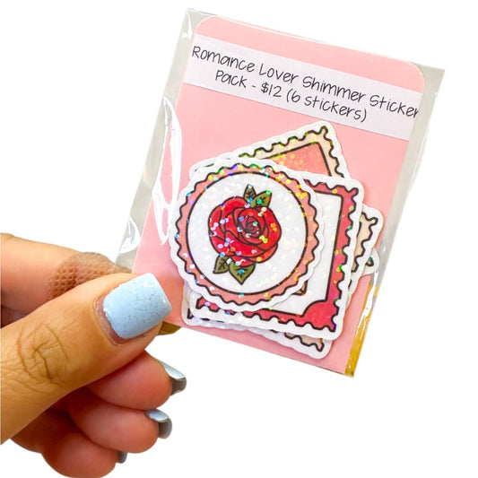 Romance Shimmer Sticker Pack - Bookish Glitter Diecut Stickers