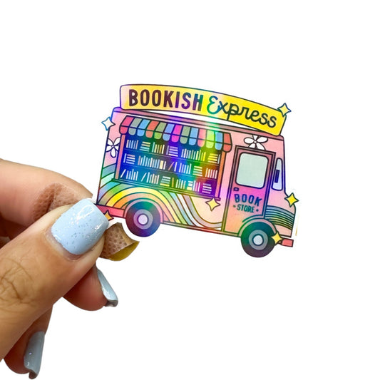 Bookish Express Book Truck Holographic/Glitter Vinyl Diecut Sticker