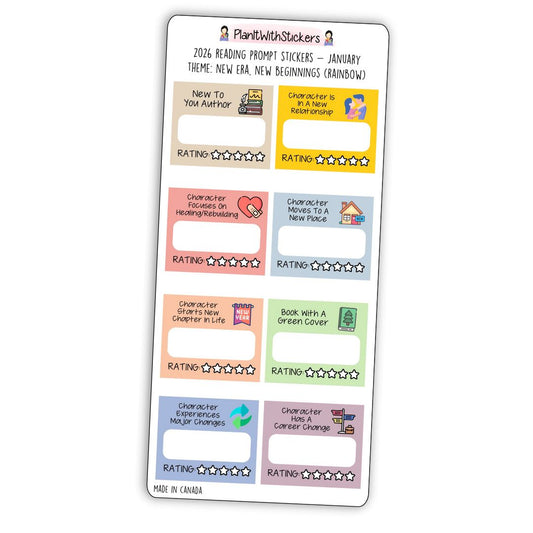 January 2026 - New Era, New Beginnings - Mini Reading Prompt Sticker Sheet (Rainbow or Neutral)