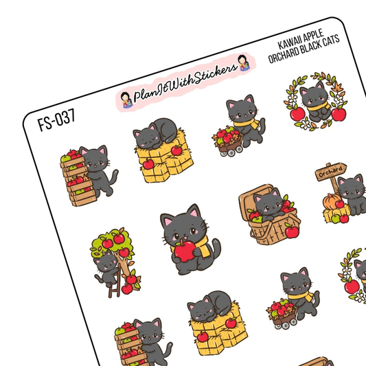 Kawaii Apple Orchard Black Cats Sticker Sheet