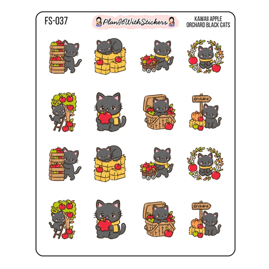 Kawaii Apple Orchard Black Cats Sticker Sheet