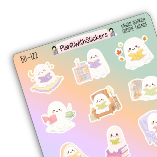 Kawaii Bookish Ghost Friends Sticker Sheet