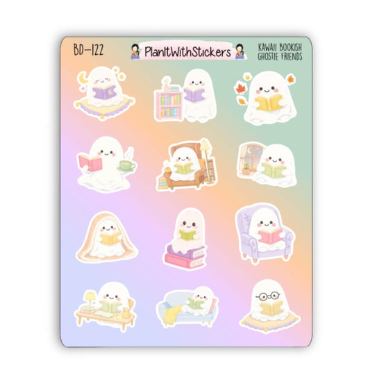 Kawaii Bookish Ghost Friends Sticker Sheet