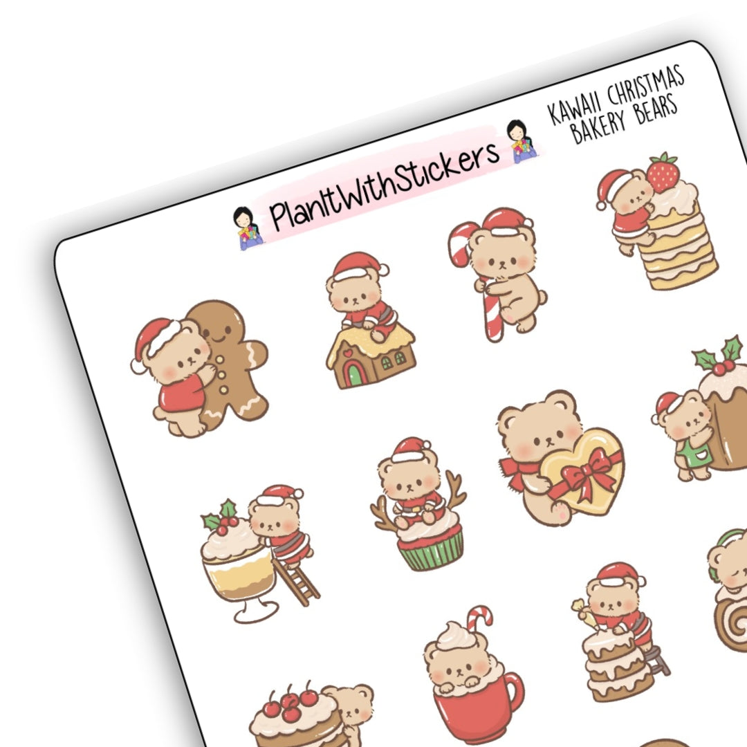 Kawaii Christmas Bakery Bears Stickers