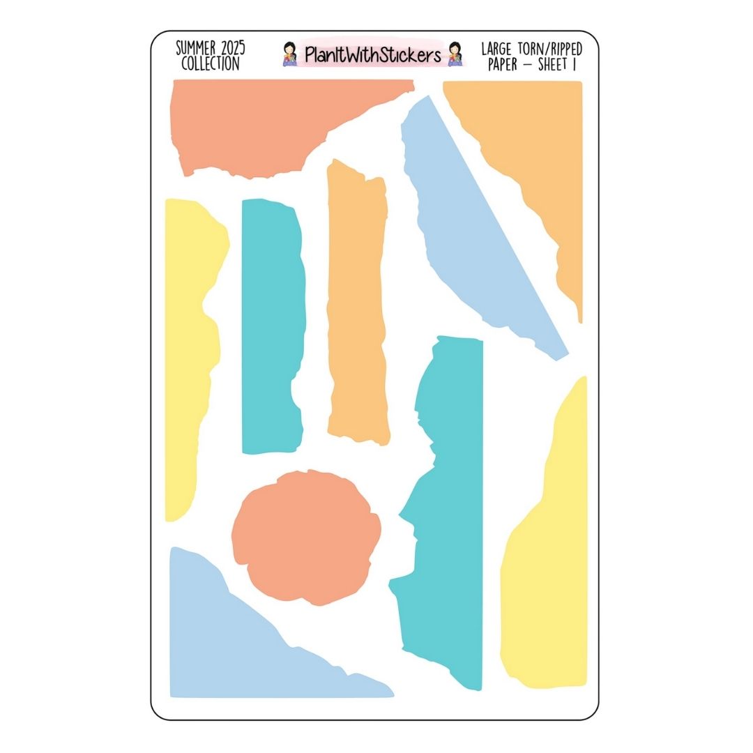 Large Torn/Ripped Paper Sheet 1 - Summer 2025 Colours – PlanItWithStickers
