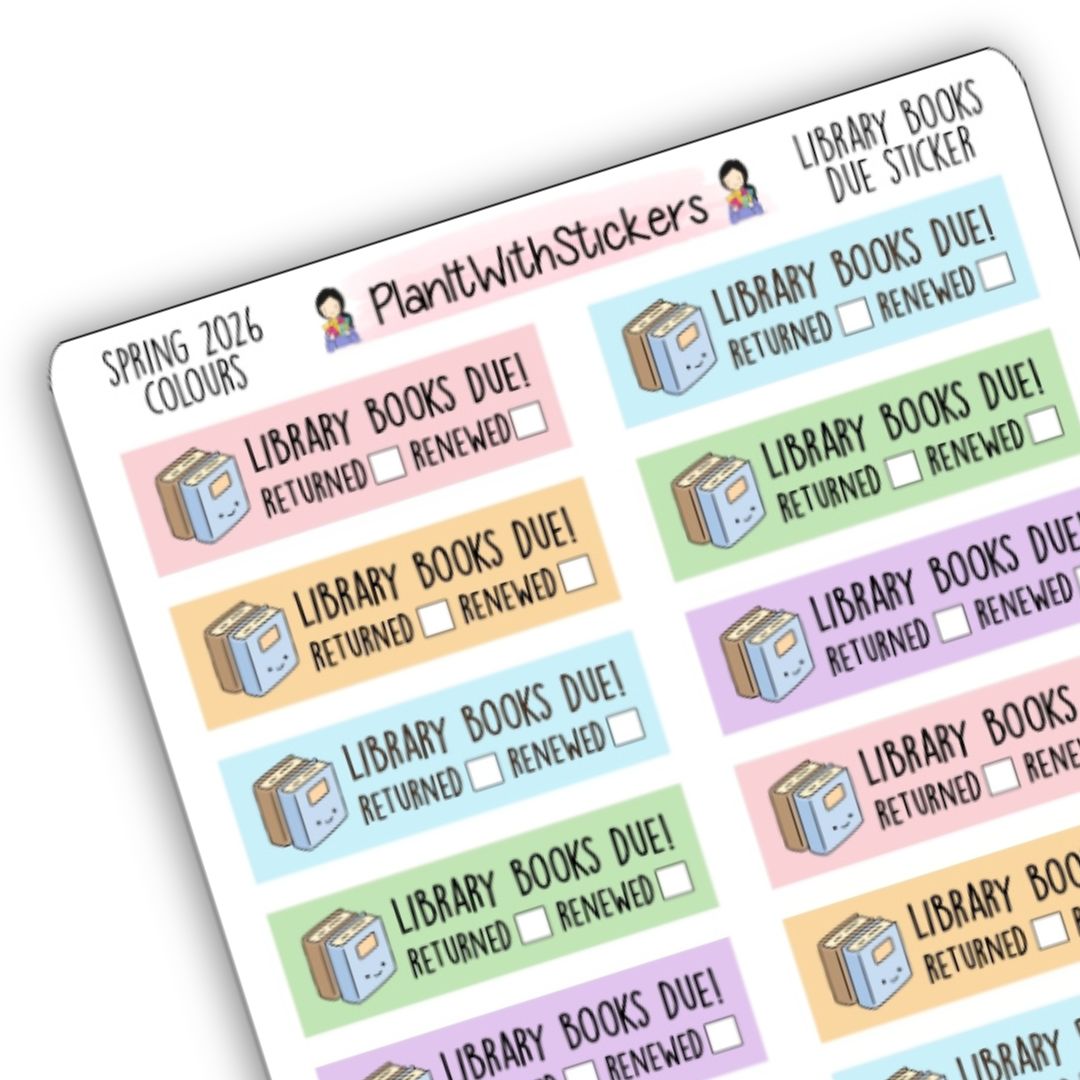 Library Rimender Library Books Due Reminder Sticker - Spring 2026 Colours ...
