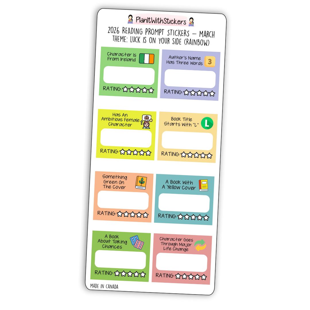 March 2026 – Luck Is On Your Side – Mini Reading Prompt Sticker Sheet (Rainbow or Neutral)