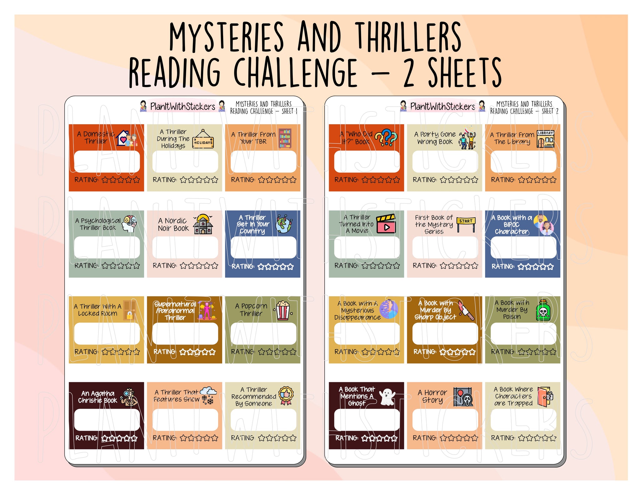 2023 Mysteries and Thrillers Reading Challenge Planner Sticker Kit Planner Stickers for Journal, Book Planner, and Scrapbooks.