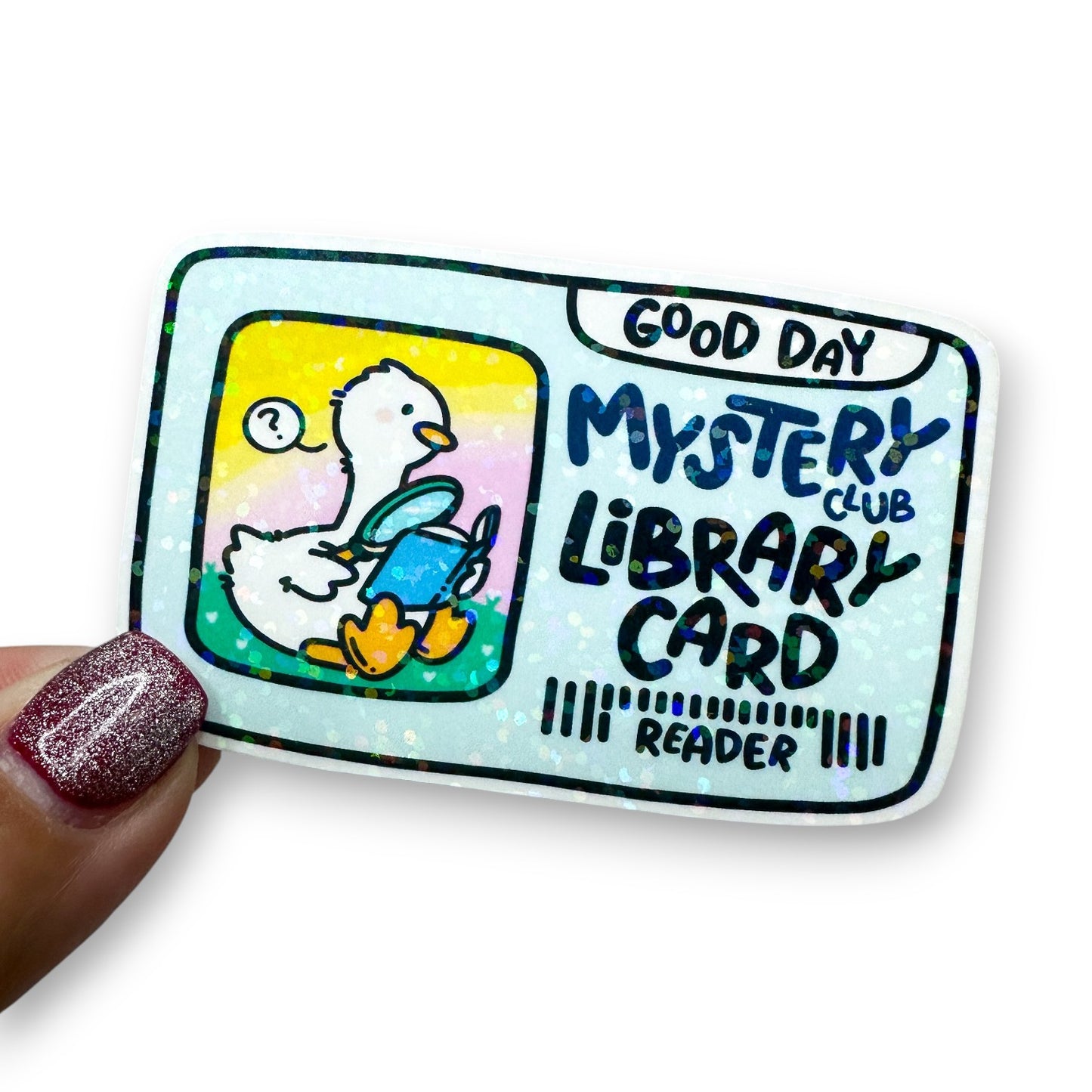 Mystery Duck Library Card Holographic Diecut Sticker