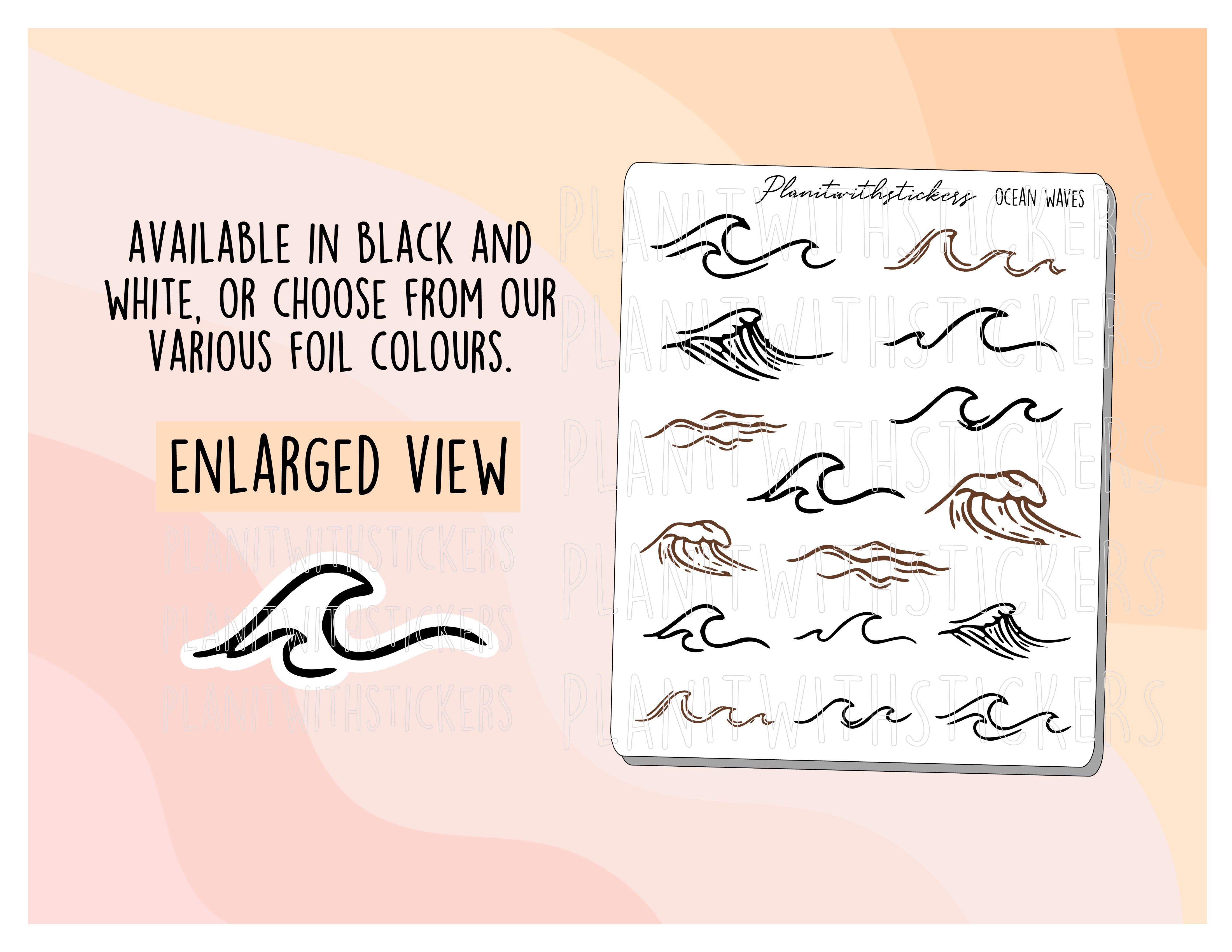 Wave Bottom Sticker Ocean Waves Icon / Banner Header Sticker Sheet for Planners ...