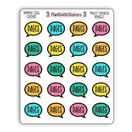 "Pages" Bookish Bubbles Book Review Sticker - Summer 2026