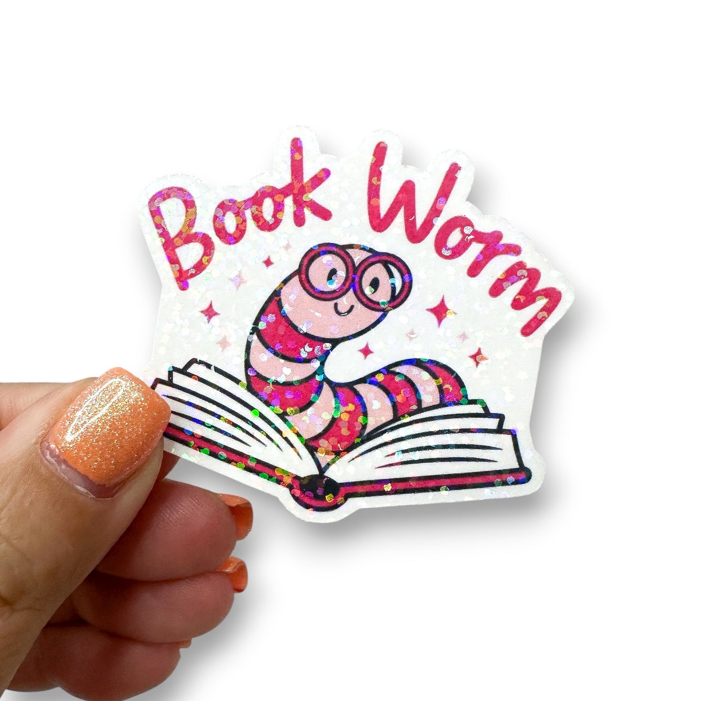 Pink Bookworm Reading Die Cut Sticker