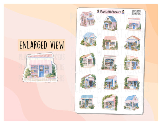 Pink Pastel Book Shop Store Front Stickers