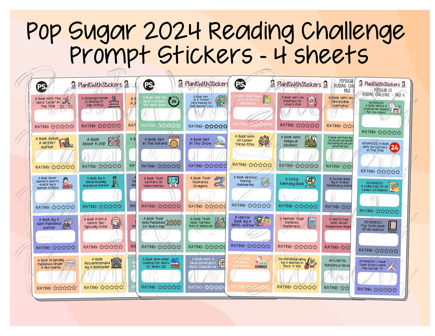 2024 Popsugar Reading Challenge Planner Sticker Kit for Book Planner and Journals