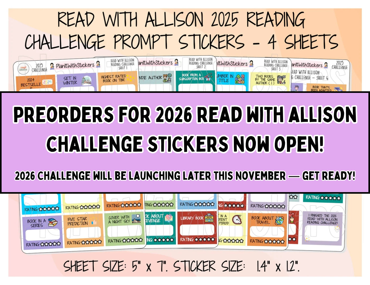 PREORDER 2026 Read With Allison Reading Challenge Prompt Sticker Set