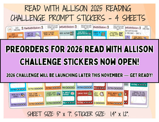 PREORDER 2026 Read With Allison Reading Challenge Prompt Sticker Set