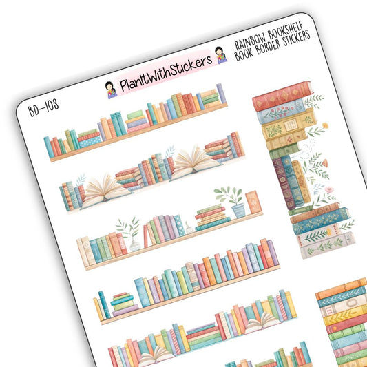 Rainbow Bookshelf Book Border Stickers