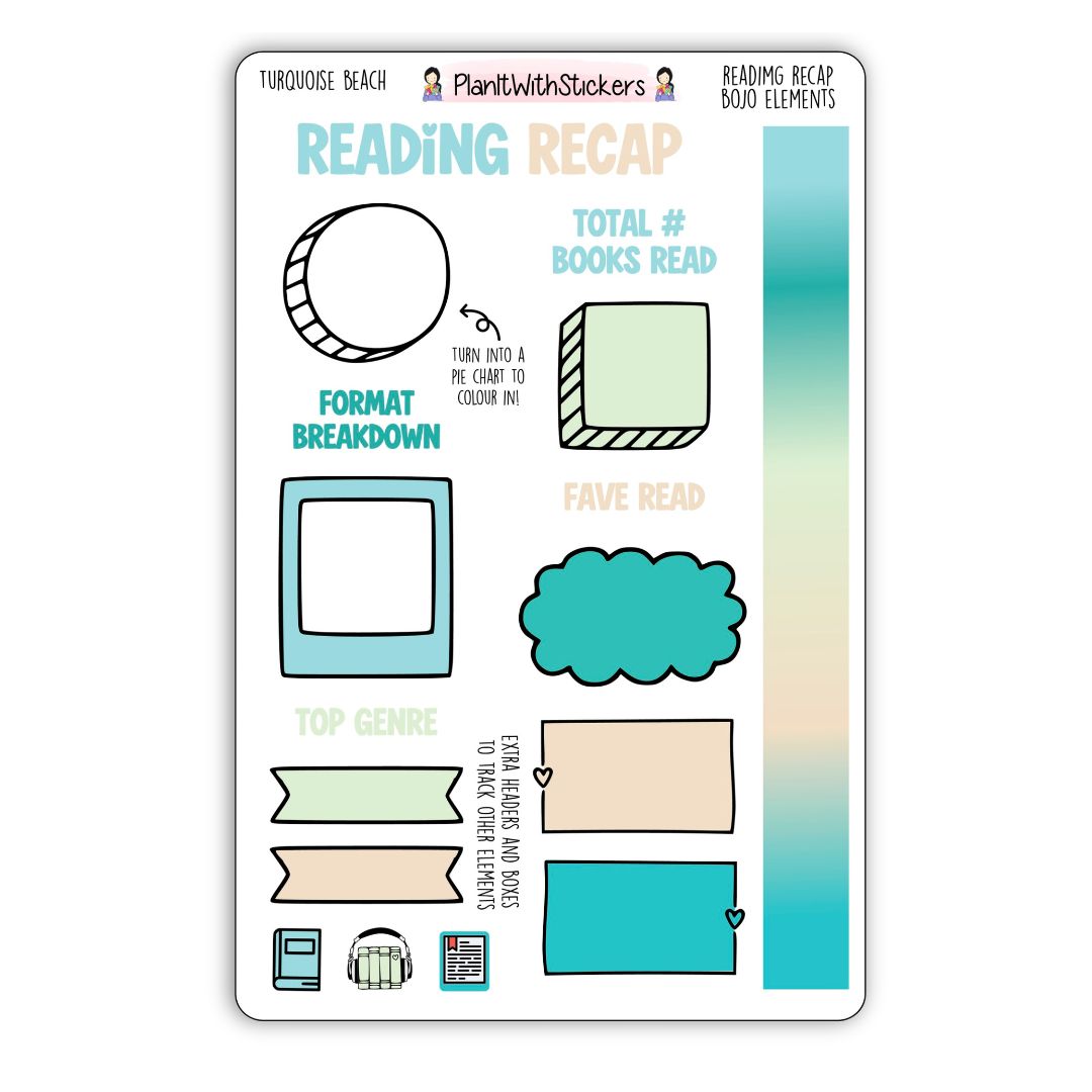 Reading Recap Journaling Stickers – Turquoise Beach (May)