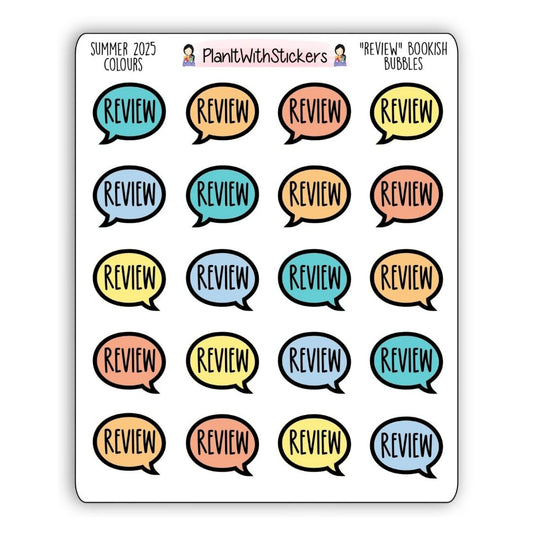 “Review” Bookish Bubbles Journaling Stickers – Summer 2025 Collection