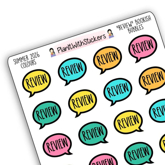 "Review" Bookish Bubbles Book Review Sticker - Summer 2026