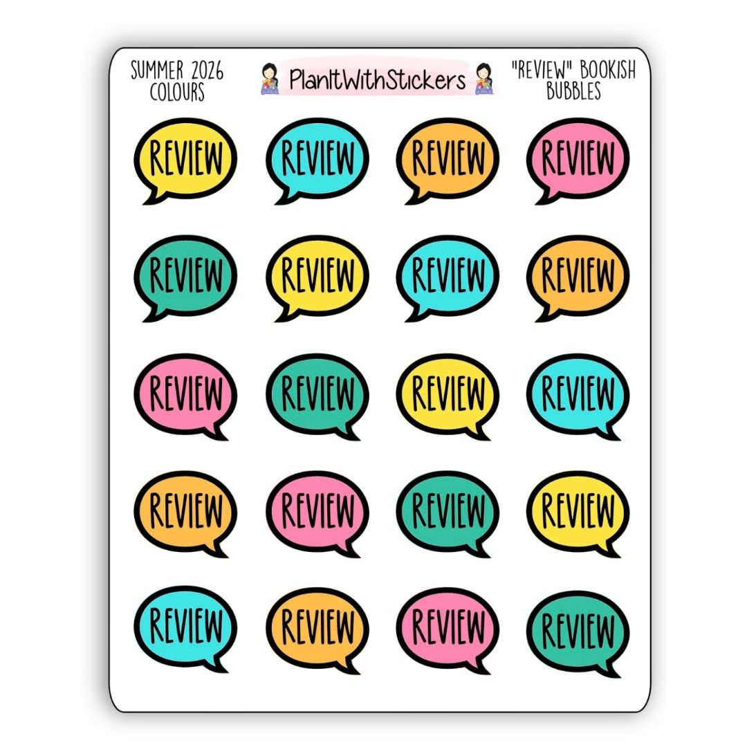 "Review" Bookish Bubbles Book Review Sticker - Summer 2026