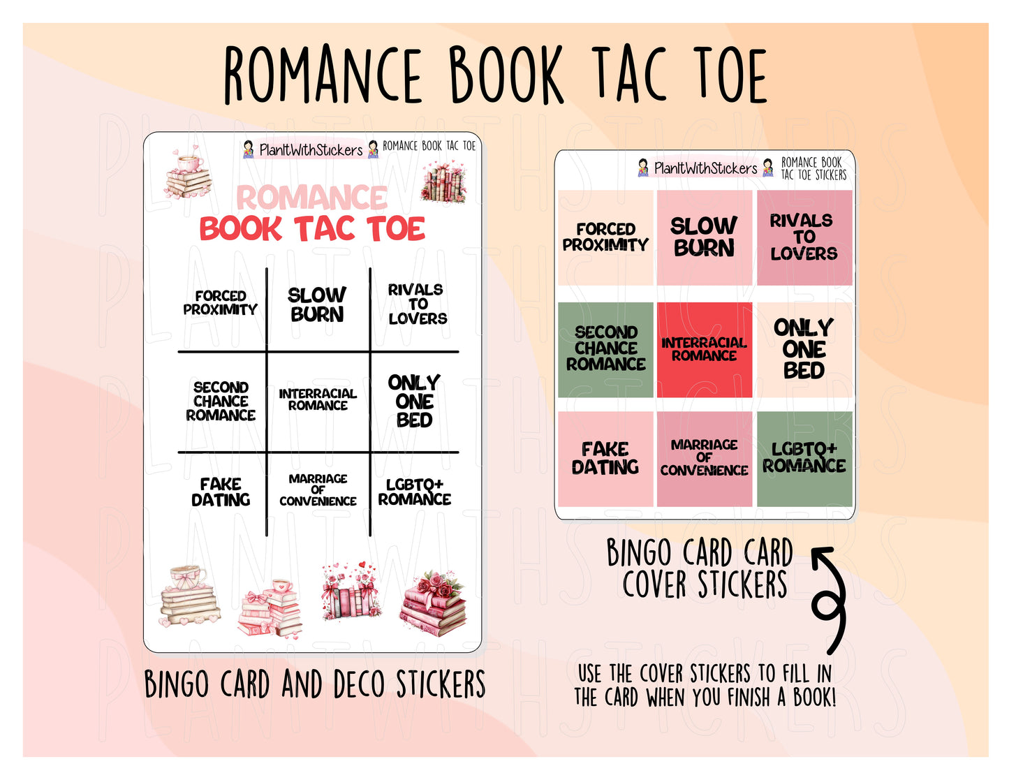 Romance Genre Book Tac Toe Reading Challenge/Game Stickers