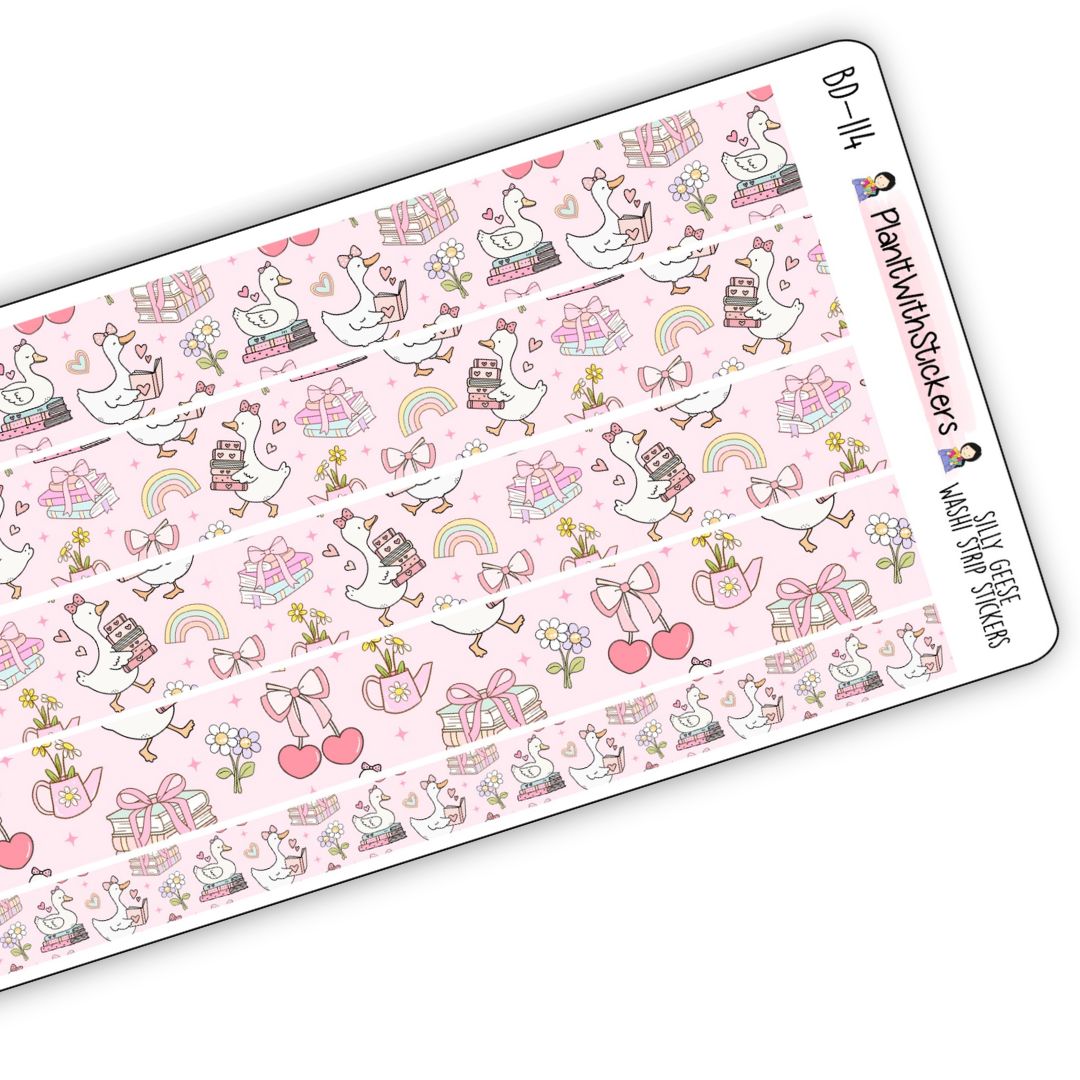Silly Geese Bookish Long Washi Strips