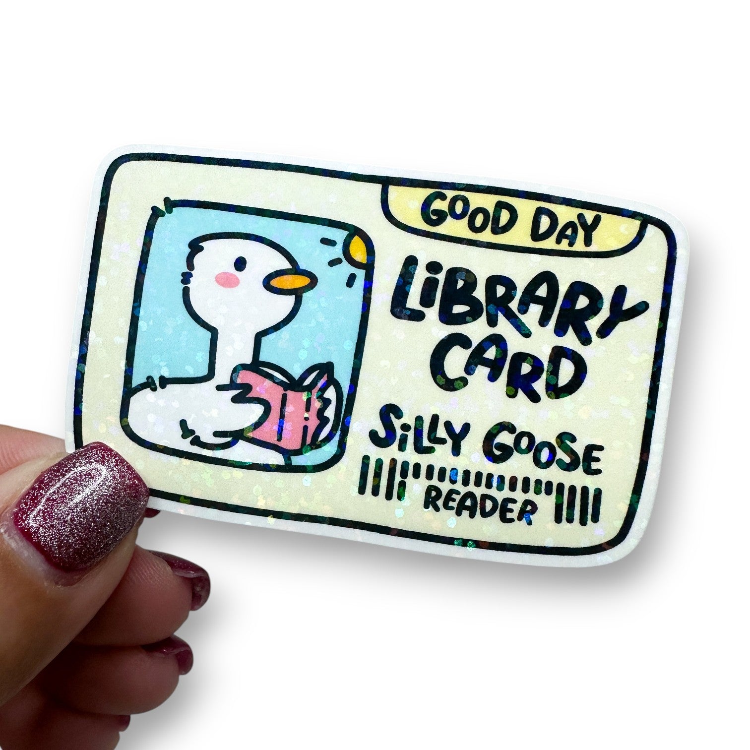 Silly Goose Library Card Holographic Diecut Sticker