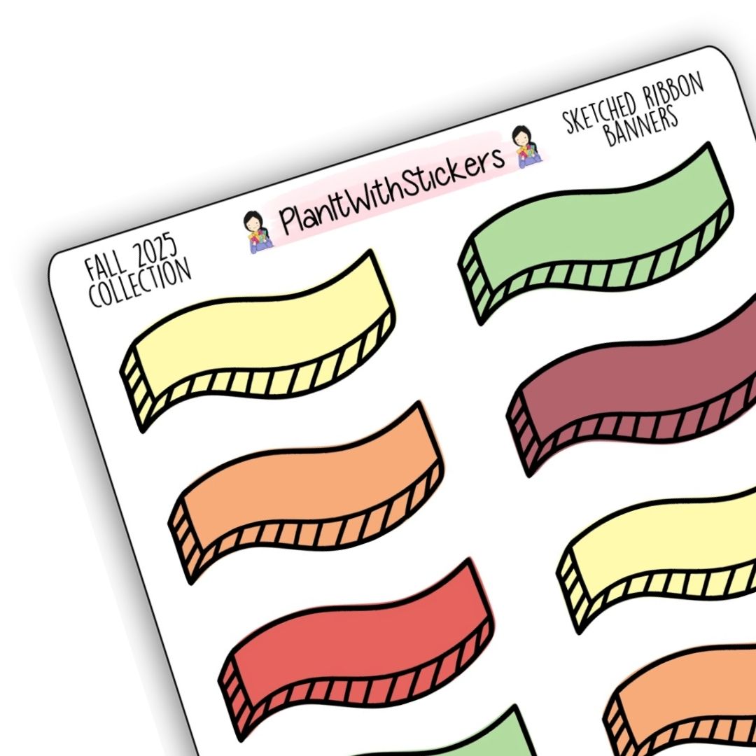 Planmaker Ribbon Sketched Ribbon Banner Stickers – Fall 2025 Collection – PlanItWithStickers