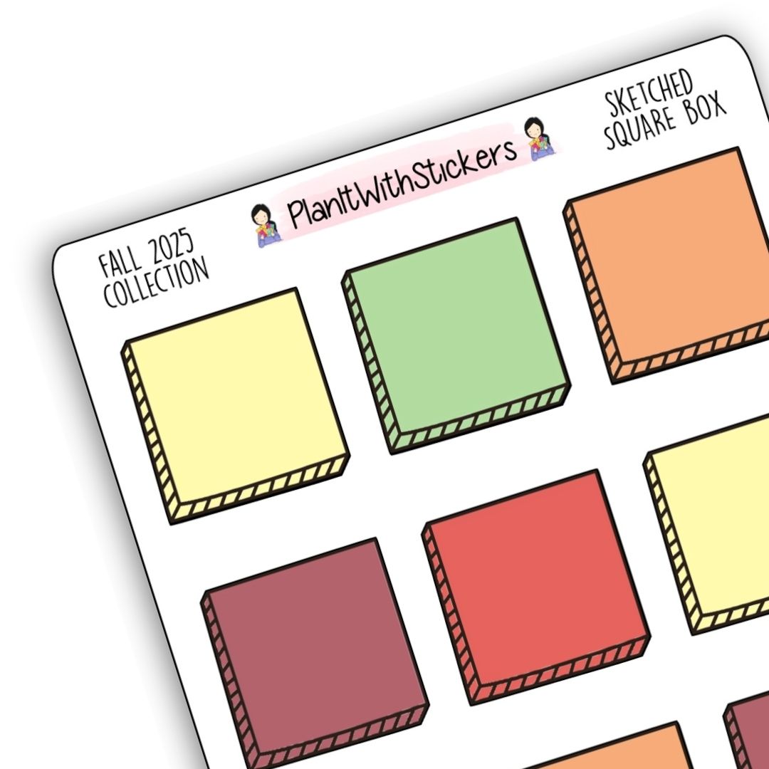 Square Box Sticker Sketched Square Box Stickers – Fall 2025 Collection – PlanItWithStickers