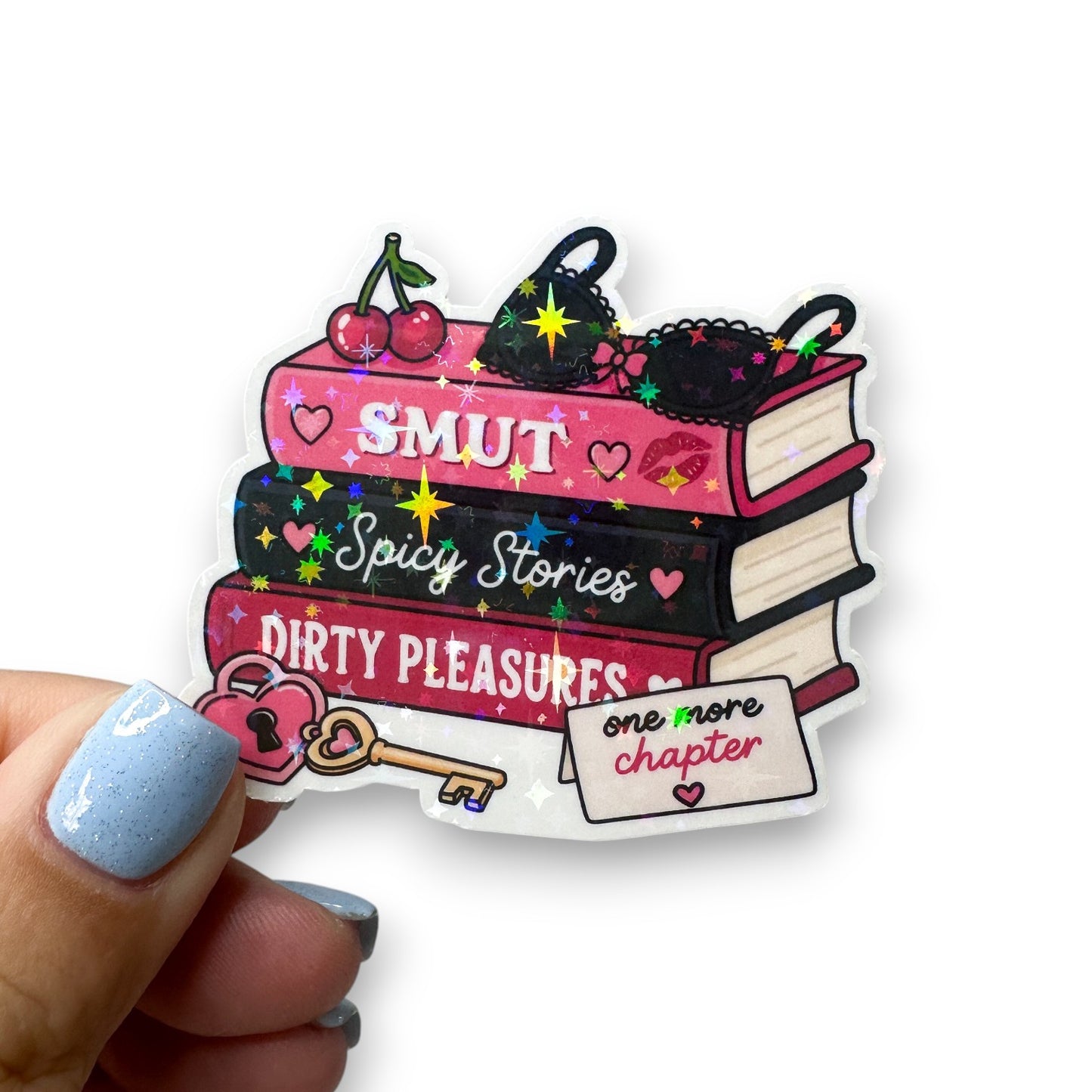 Smut Spicy Stories Book Stack Holographic Diecut Sticker