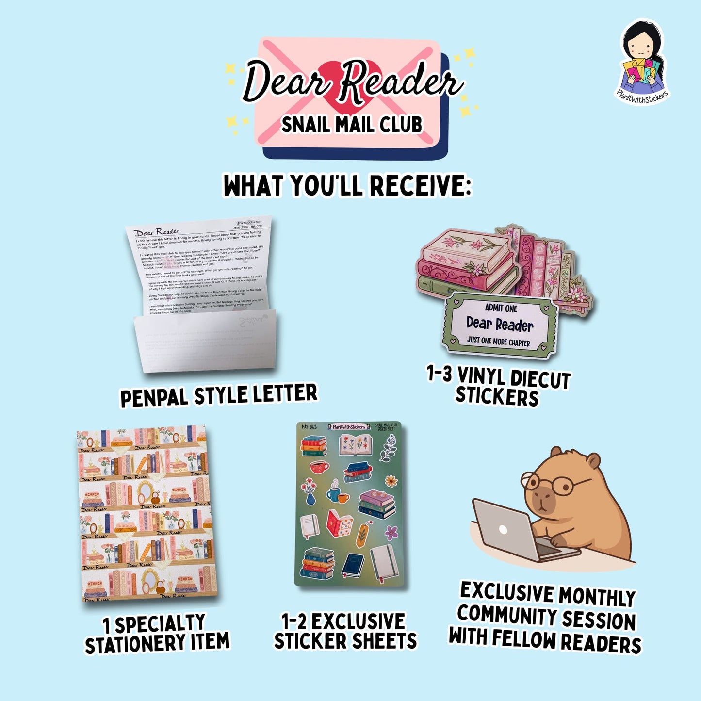 Dear Reader Monthly Snail Mail Club | Free Shipping |