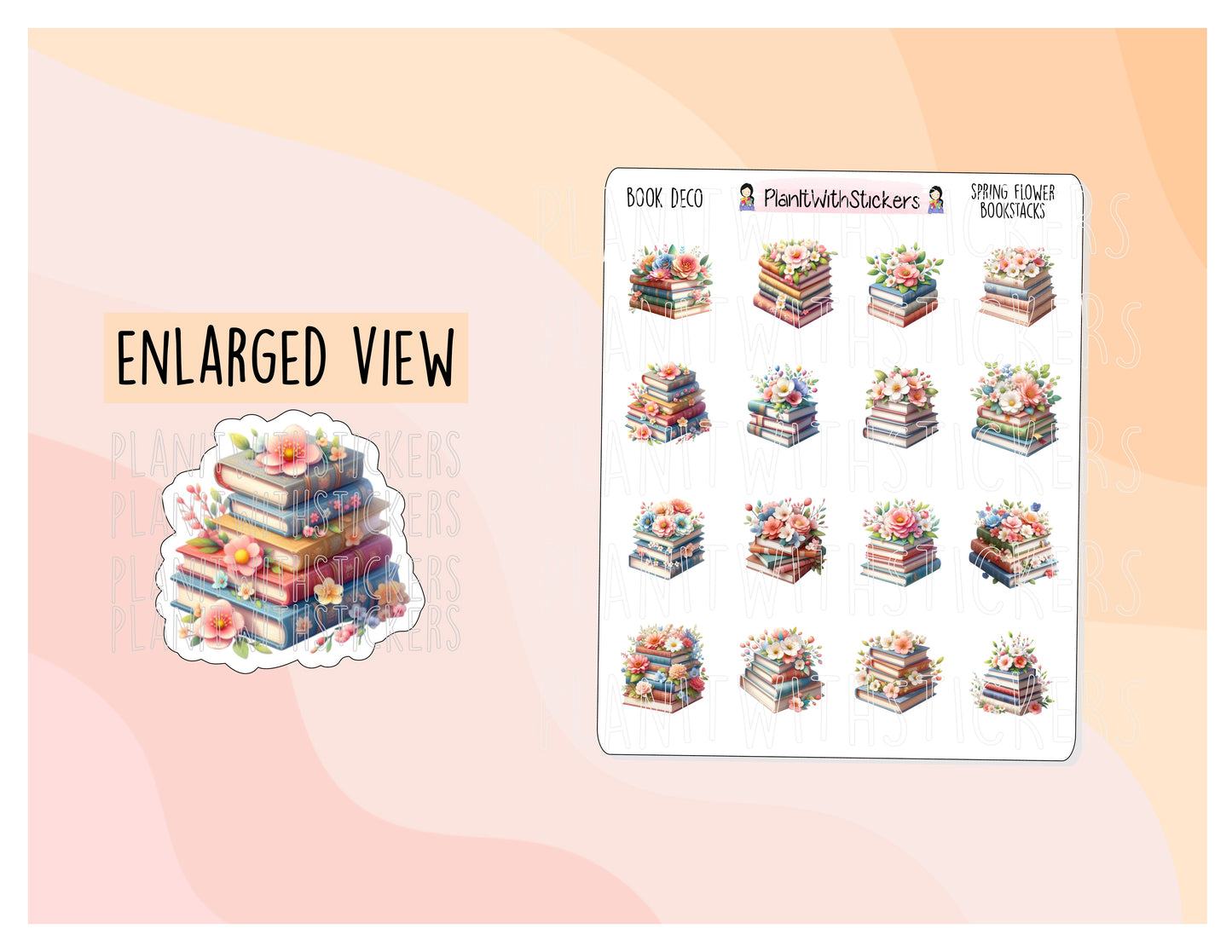 Spring Flower Book Stack Deco Stickers