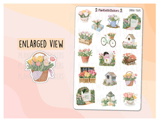 Spring Tulips Gardening Floral Flower Deco Stickers