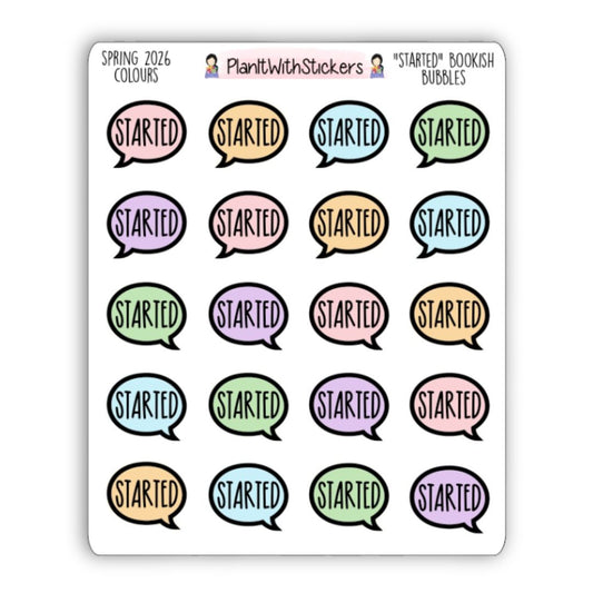 "Started" Bookish Bubbles Book Review Sticker - Spring 2026